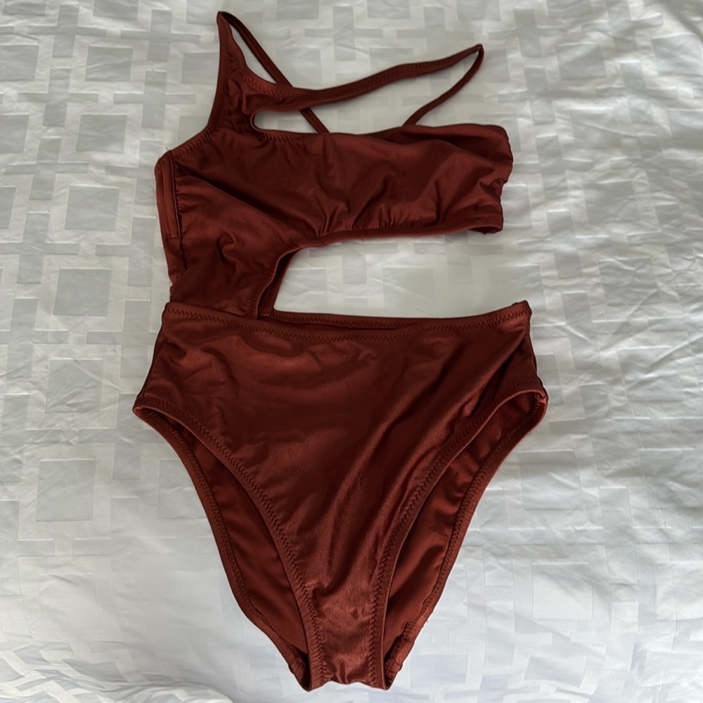 One-Shoulder copper Cutout Swimsuit